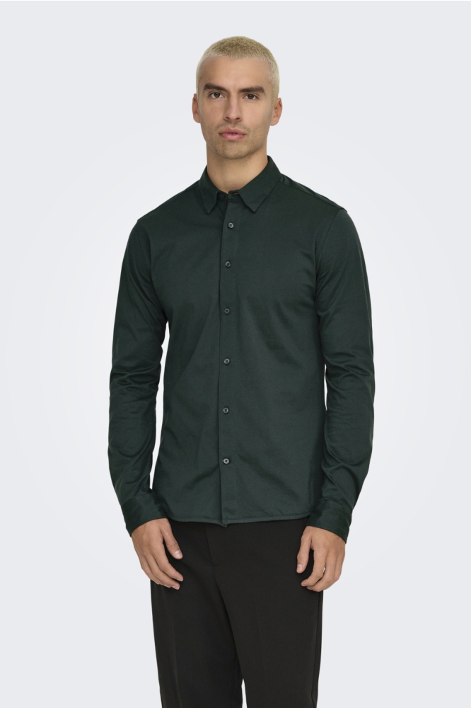 Only & Sons groene heren overhemd | Model vooraanzicht