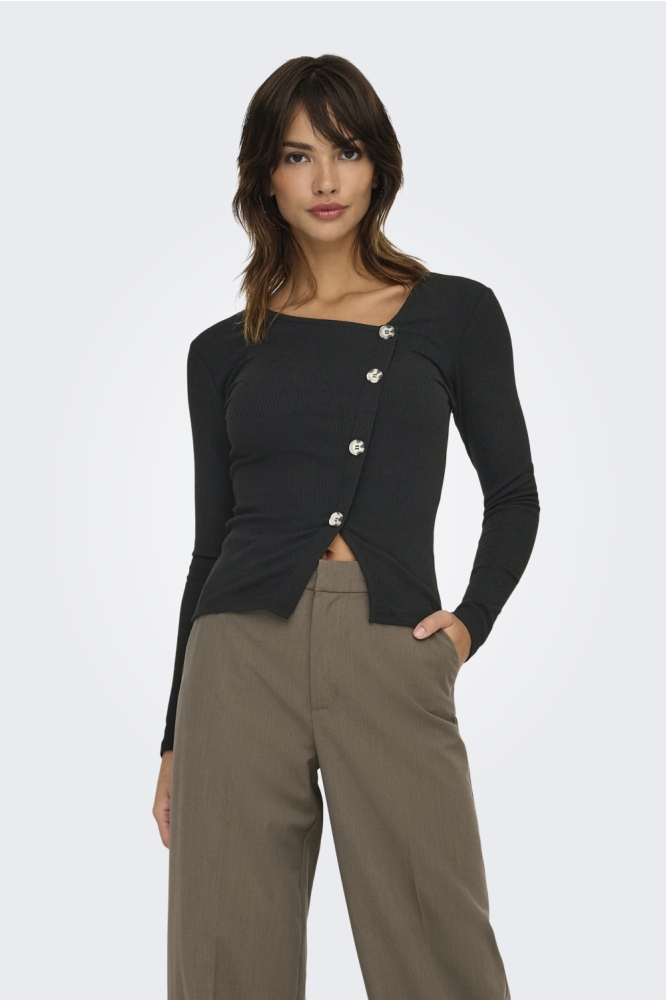 Jacqueline de Yong zwarte dames t-shirt | Model vooraanzicht