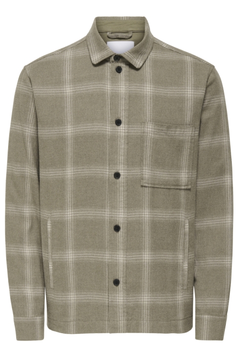 Only & Sons taupe heren overhemd | Vooraanzicht