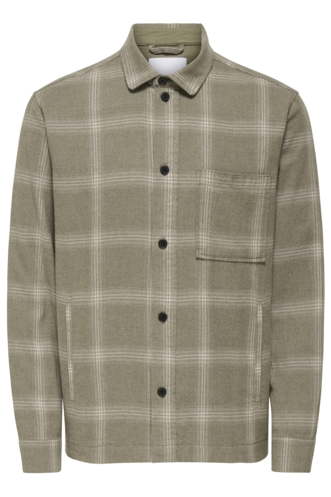 Only & Sons taupe heren overhemd | Vooraanzicht
