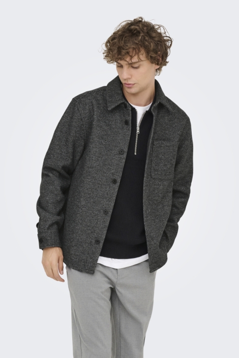Only & Sons grijze heren overhemd | Model vooraanzicht