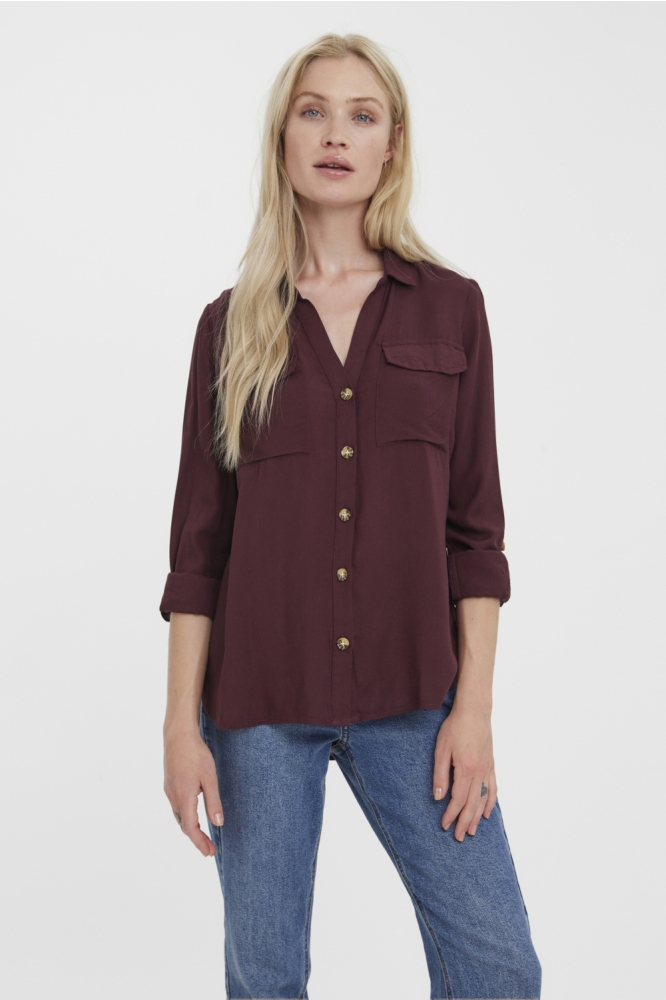 Vero Moda bordeaux dames blouse | Model vooraanzicht