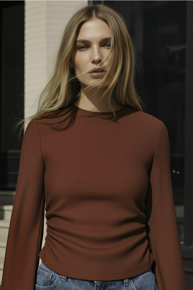 Hype Drop bruine dames t-shirt | Close up