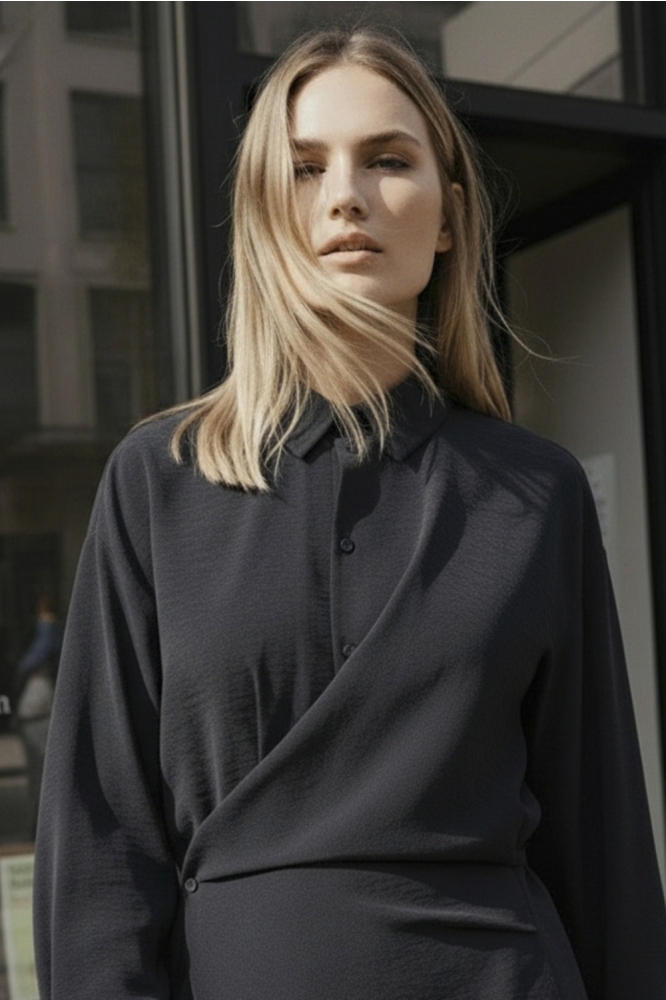Hypedrop zwarte dames blouse | Close up