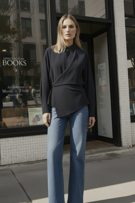 Hype Drop zwarte dames blouse | Model