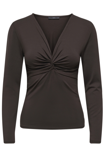 Only T-shirt ONLLONE LIFE L/S KNOT TOP NOOS JRS 15379511 Chocolate Torte