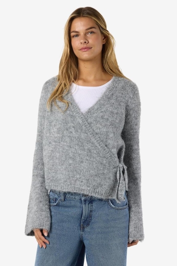 Noisy may NMSUTTON L/S WRAP KNIT TOP FWD 27037308 LIGHT GREY MELANGE