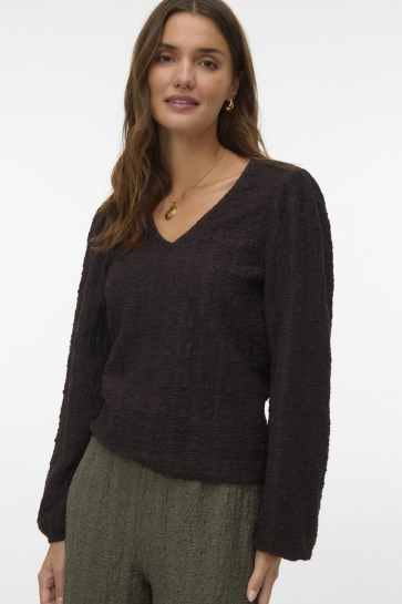 Vero Moda VMMEREL LS V-NECK TOP JRS EXP 10349824 CHOCOLATE TORTE