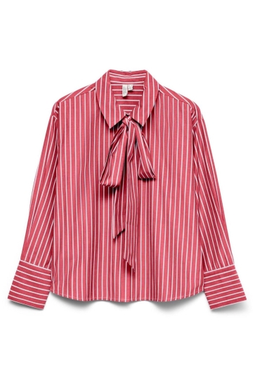 Vero Moda Blouse VMISLUNN L/S BOW SHIRT WVN BTQ 10342449 HOLLY BERRY/SNOW WHITE