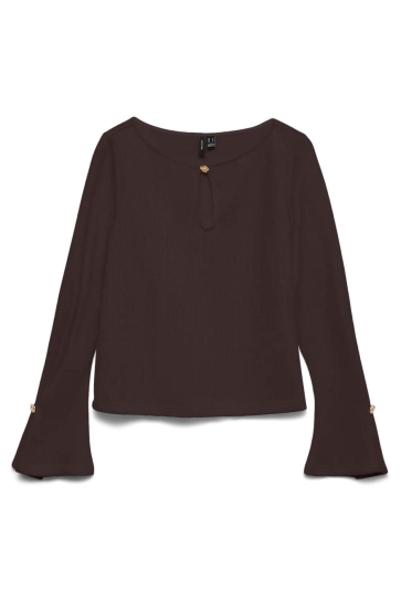 Vero Moda T-shirt VMBLIS LS BOAT NECK SHORT TOP JRS G 10337233 Chocolate Torte