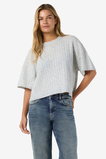Noisy may Trui NMSMILLA S/S CABLE KNIT TOP NOOS 27036680 Light Grey Melange