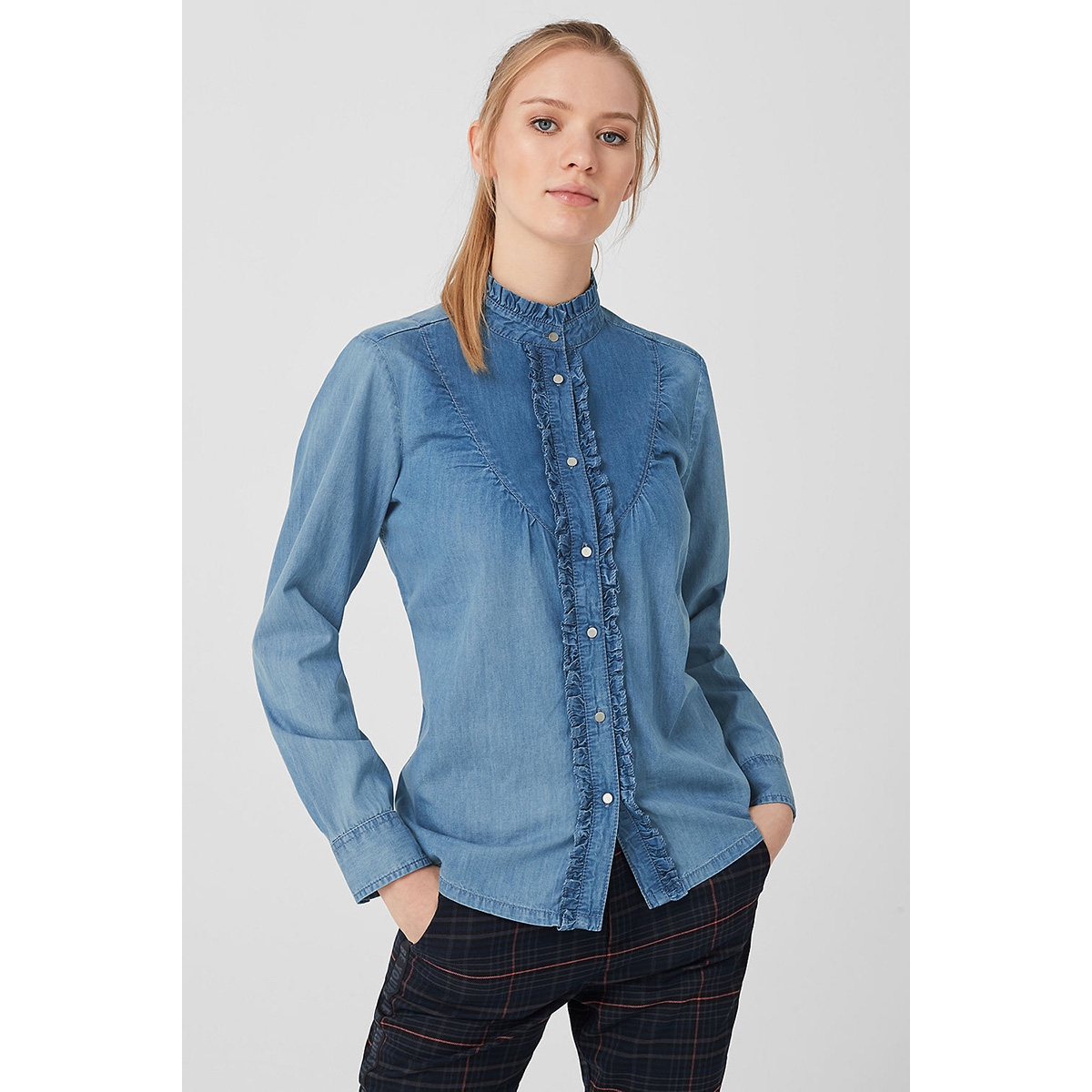 denim blouse met ruches 41909112114 q/s designed by blouse 55y4