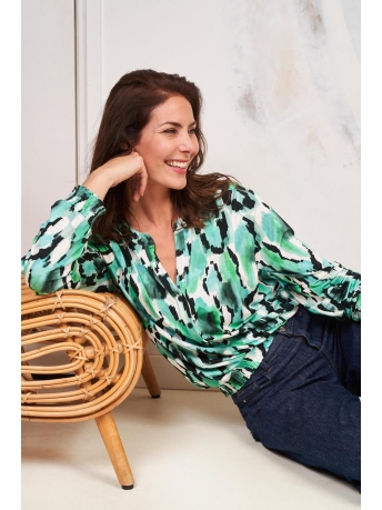 NED T-shirt YAMILLA LS AQUA LARGE LEOPARD 23S1 TF040 03 310 AQUA