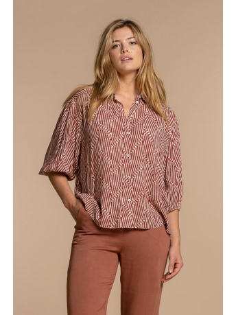 Geisha Blouse BLOUSE GRAFISCHE STREEPPRINT 33204 20 Dark Terra/Off-white combi