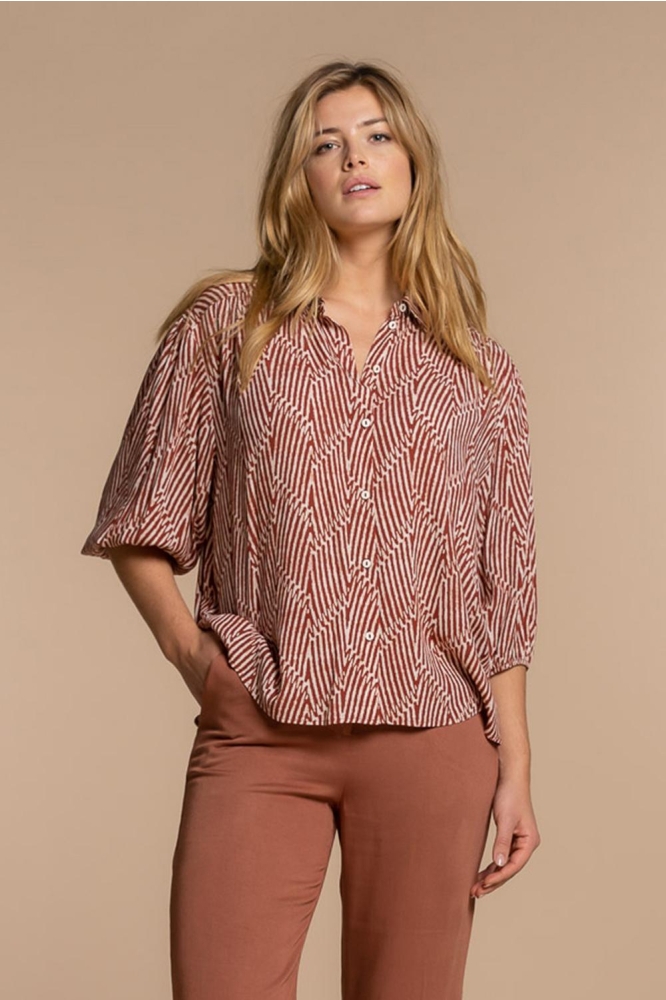 BLOUSE GRAFISCHE STREEPPRINT 33204 20 Dark Terra/Off-white combi