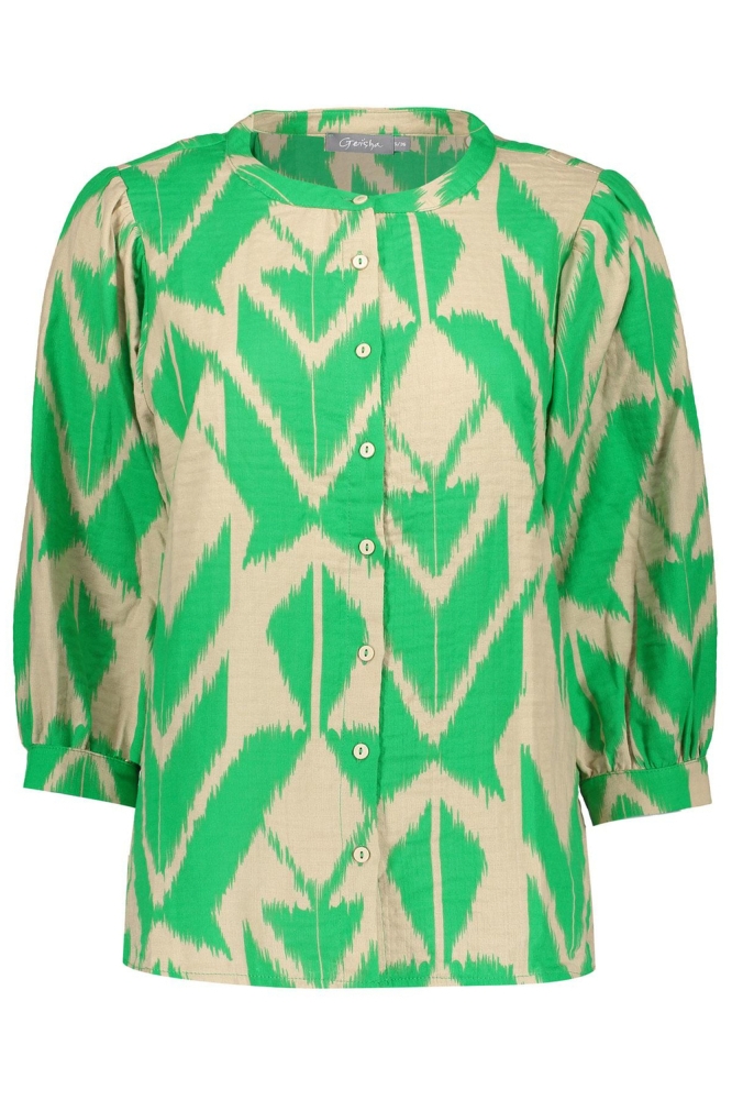 BLOUSE MET GRAFISCHE PRINT 33219 20 Green/Sand combi