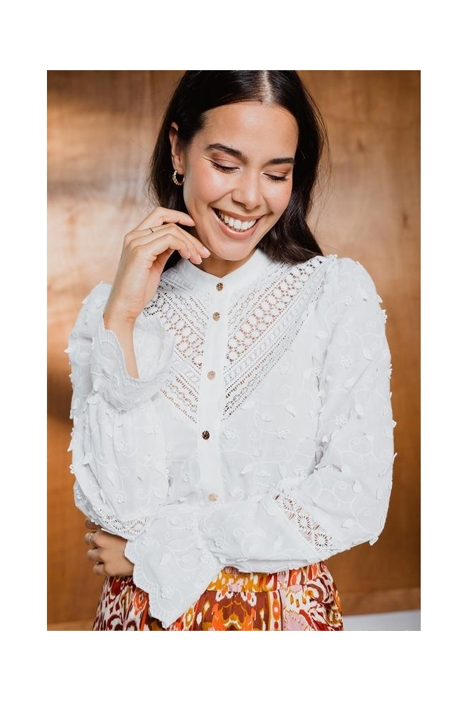 FENNA BLOUSE WITH BRODERIE WHITE