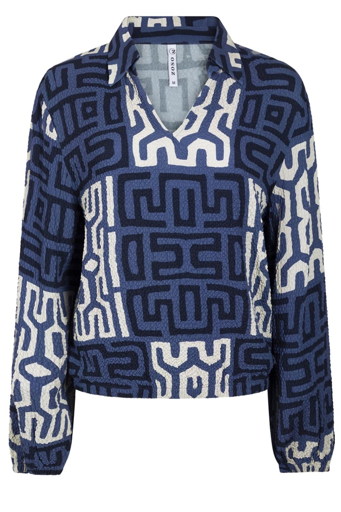 ISA FABRIC PRINTED BLOUSE 231 0008-0015 NAVY/BLUE