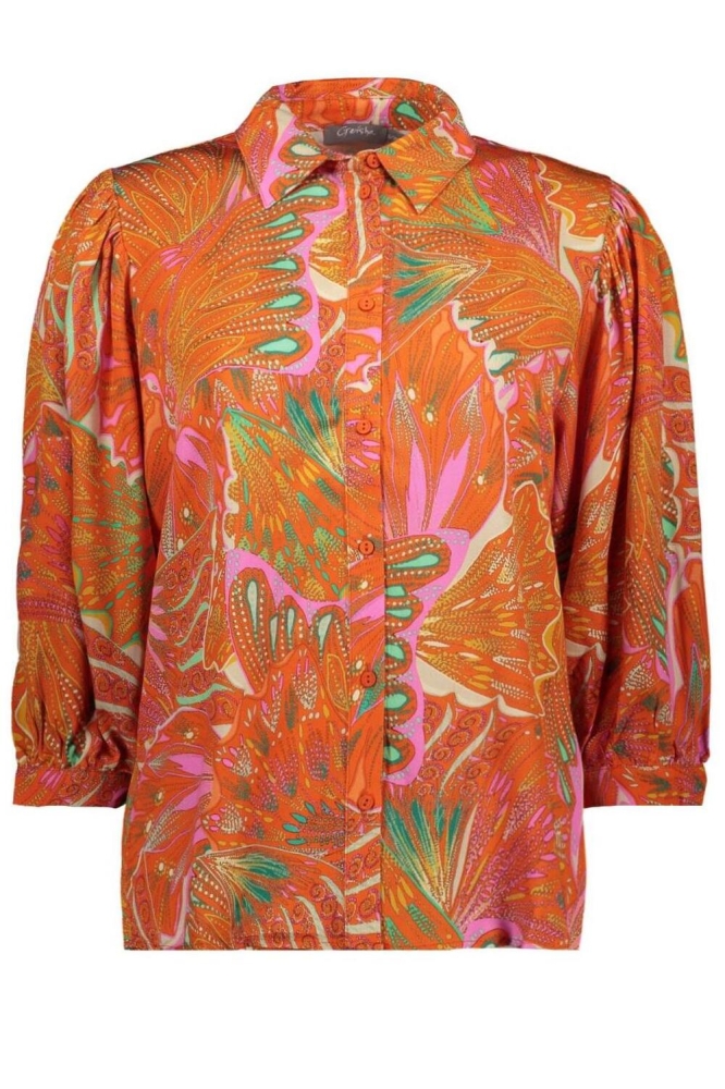 BLOUSE CULTURAL VLINDER PRINT  Coral/Pink combi