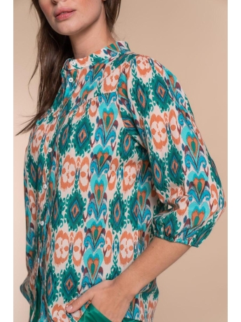 Geisha Blouse BLOUSE ETHNIC PRINT 33451 20 EMERALD/ECRU COMBI