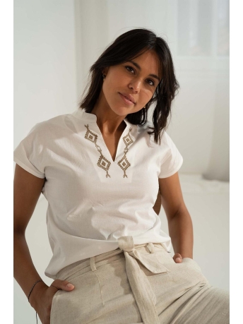 Zusss Blouse BLOUSE MET GEBORDUURDE DETAILS 0304 039 0500 WIT