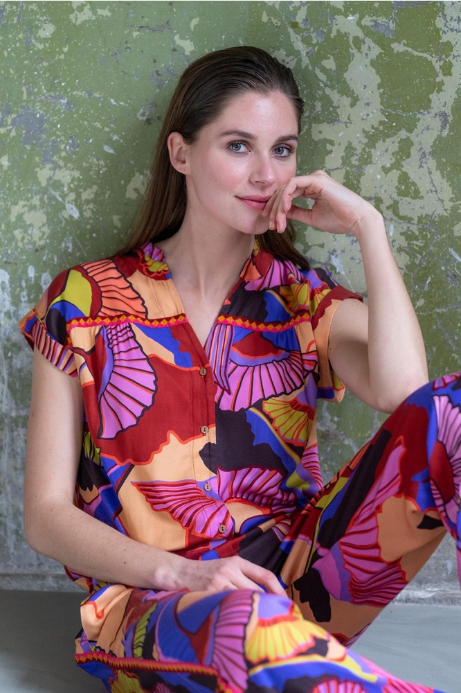 BLOUSE GINKO PRINT 33493 20 Burgundy/Purple combi
