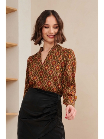 Lofty Manner Blouse BLOUSE VIOLET OK01 1 470 Green Ikat Print