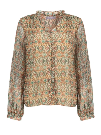 Geisha Blouse V HALS TOP MET RUFFELS 33536 21 000710 KIT/CONGNAC/PINE