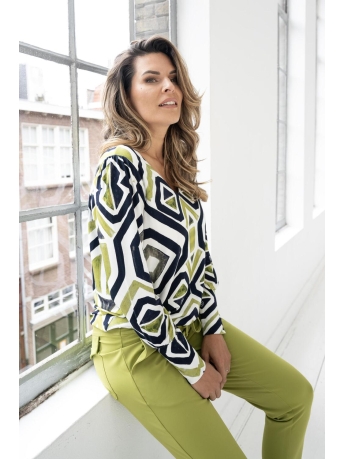 Zoso Blouse JUDITH PRINTED VISCOSEBLOUSE 234 0005 0074 OFF WHITE OLIVE