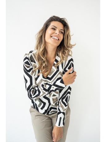 Zoso Blouse JUDITH PRINTED VISCOSEBLOUSE 234 0005 0009 OFF WHITE TAUPE