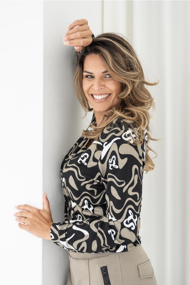 PIA PRINTED VISCOSE BLOUSE 234 0000/0800 BLACK TAUPE