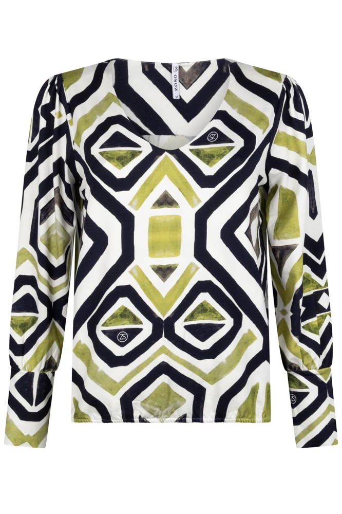 DENISE PRINTED VISCOSE BLOUSE 234 0005 0074 OFFWHITE OLIVE