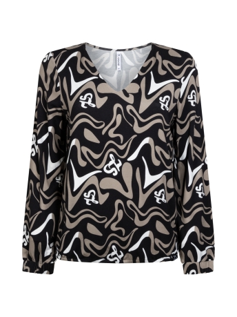 Zoso T-shirt SUGAR PRINTED VISCOSE BLOUSE 234 0000-0009 BLACK TAUPE