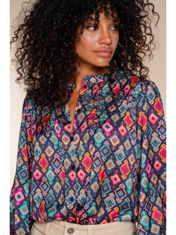 Geisha Blouse BLOUSE MET RUIT PATROON 33890 81 Navy/Orange/Purple