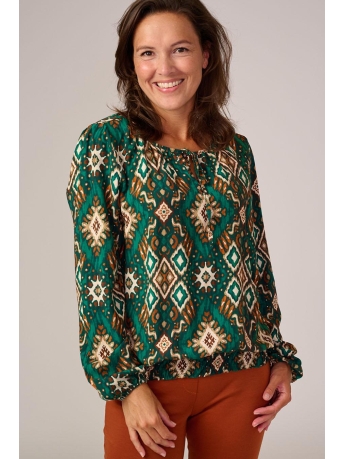 FOS Amsterdam Blouse VICKEY IKAT PAREL 6749 323 FOREST GREEN