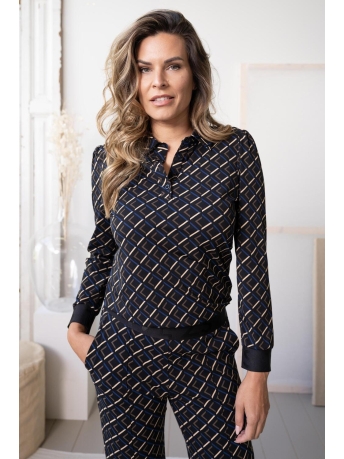 Zoso Blouse TESS PRINTED TRAVEL BLOUSE 235 0143 BLACK/BLUE/BROWN