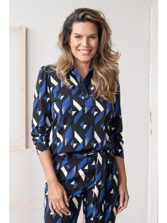 Zoso Blouse EVI PRINTED TRAVEL BLOUSE 235 0141 BLUE/BLACK
