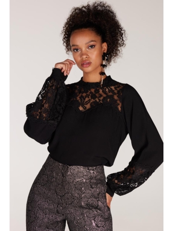 Juffrouw Jansen Blouse PRISHA P23 WL116 TOP WITH LACE 000999 BLACK