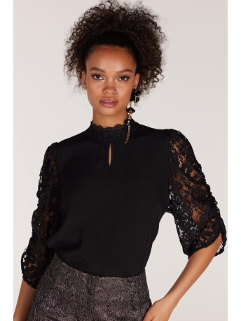 Juffrouw Jansen Blouse PIA P23 WL119 TOP WITH LACE 000999 BLACK