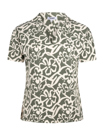 Zoso Blouse CLEO PRINTED TRAVEL BLOUSE 241 1250/1200 GREEN/IVORY