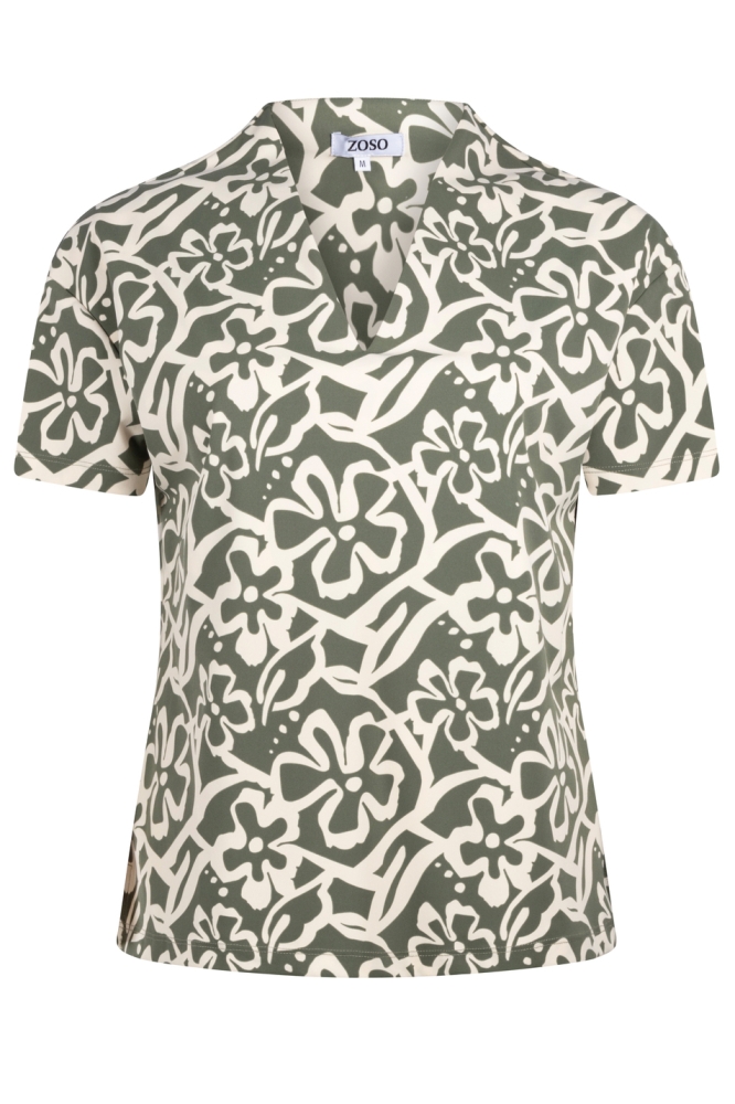 CLEO PRINTED TRAVEL BLOUSE 241 1250/1200 GREEN/IVORY