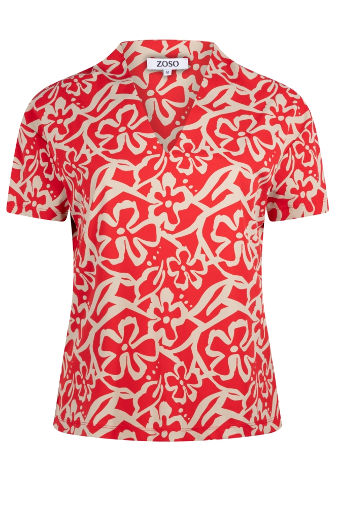 CLEO PRINTED TRAVEL BLOUSE 241 0019/0007 RED/SAND