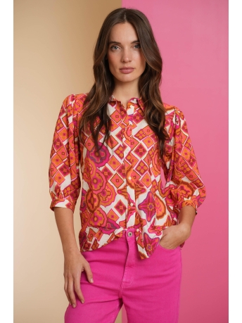 Geisha Blouse BLOUSE MET RUITPRINT 43250 20 Sand/Fuchsia