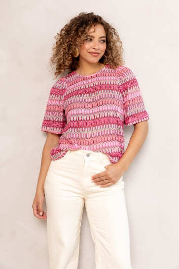 Freebird T-shirt BJORK SS JER CROCHET 25 1 1684 Multi pink