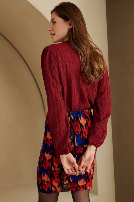 Lofty Manner bordeaux dames blouse | Model achteraanzicht