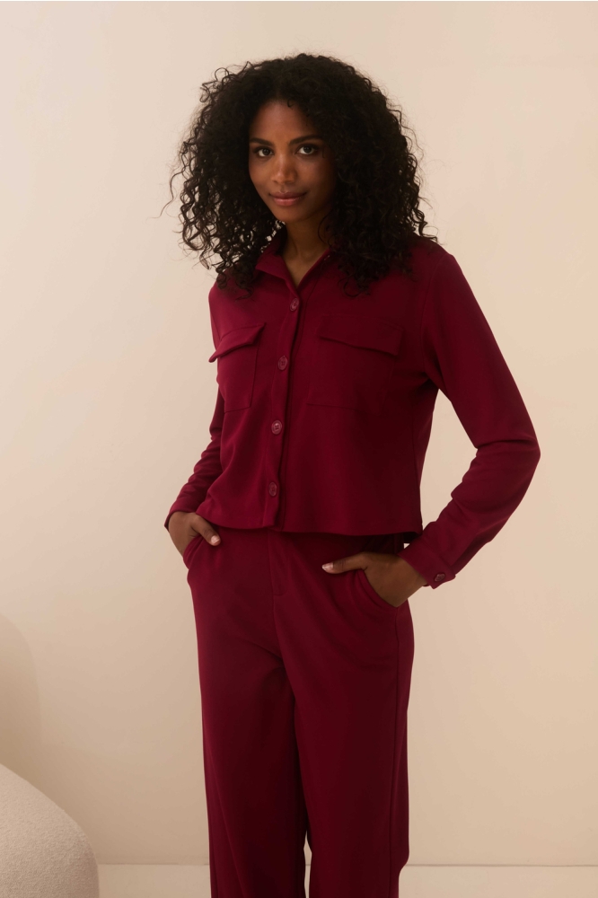 Lofty Manner bordeaux dames blouse | Model vooraanzicht