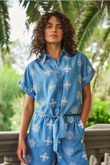 EsQualo Blouse BLOUSE KNOT CHAMBRAY HS25 28208 600 blue