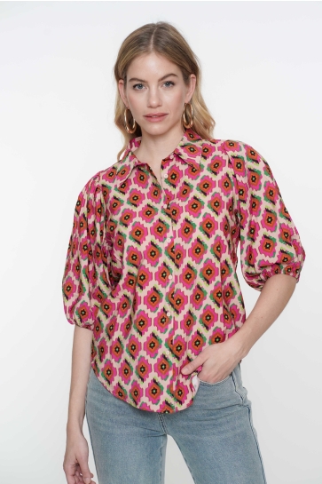 Geisha Blouse BLOUSE MET GRAFISCH PATROON 53258 20 000420 Pink/Mint