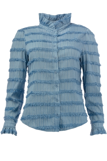 NED Blouse SALVIA LS RMH FRINGE 25S1 U288 01 378 windward blue