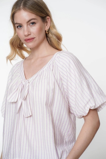 Geisha Blouse TOP STREPEN STRIKDETAIL 53062 14 Off-White/Lilac
